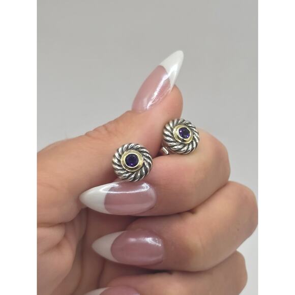 David Yurman Sterling Silver Amethyst Cookie Stud Earrings - Picture 16 of 16